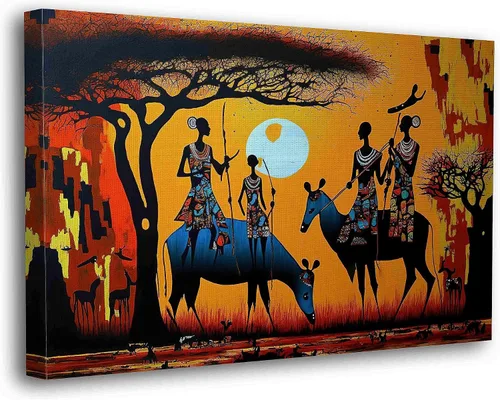 Vista 36 de SpiritualHands Máscaras africanas - Lienzo decorativo para pared, lienzo de dama africana, vibrante arte de pared africano hecho a mano