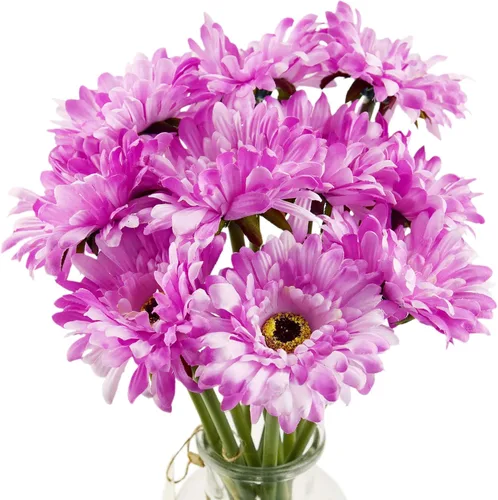 Vista 17 de FiveSeasonStuff Real Touch Gerbera Daisy - Arreglo de flores artificiales y ramo de boda (7 tallos florales, rojo baya)