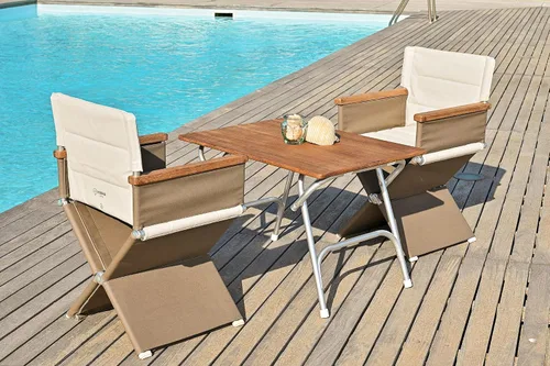 Vista 2 de Mesa de barco de chapa de teca plegable 34.65 "x 24.4" x 24.02" altura muebles de cubierta de yate de aluminio marino M400T