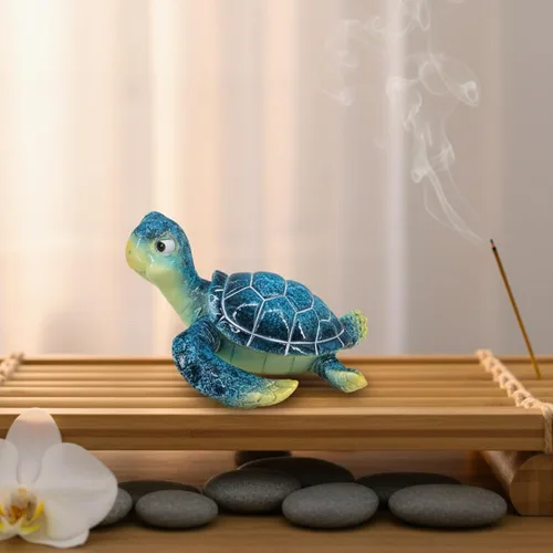 Vista 9 de Estatua de tortuga marina de 6 pulgadas, decoración de tortuga de resina azul para el hogar, figura de yoga y meditación, escultura de animales Blue1
