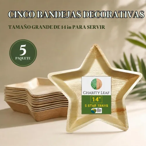 Vista 3 de Charity Leaf - Platos desechables de bambú de 14 pulgadas (paquete de 25) platos de bambú para servir, tableros desechables, vajilla ecológica