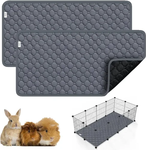 Vista 22 de Ropa de cama para cobayas, 2 paquetes de forro lavable para jaula de 49x24 pulgadas, almohadillas súper absorbentes lavables, impermeables y Palta