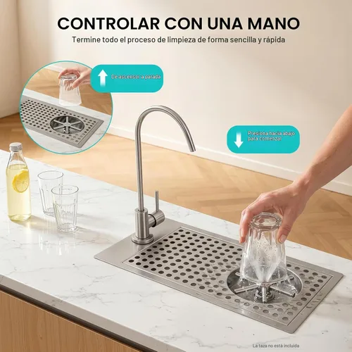 Vista 2 de Lavadora de vasos de vidrio, enjuague comercial de acero inoxidable 304 con grifo y boquilla de limpieza multiángulo para bar, cafetería