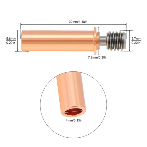 Vista 2 de All Metal Bimetal Heatbreak Copper Titanium TC4 Heatbreak Garganta compatible con CR-6 SE, CR-6 Max, CR-5 PRO Impresora 3D