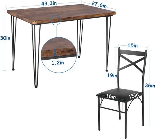 Vista 6 de VECELO Juego de mesa de comedor de cocina para comedor, rincón de desayuno, 4 sillas con marco de metal de poliuretano, rectangular, juego de 5