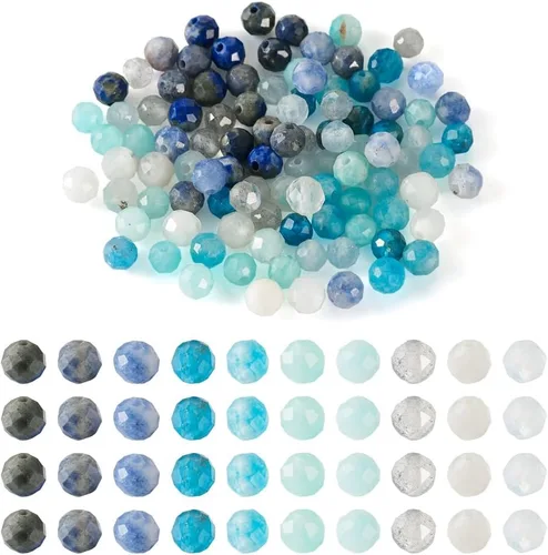 Vista 10 de Fashewelry 480 cuentas de cristal redondas facetadas de 0.118 pulgadas (0.118 in), pequeñas cuentas de piedra mixta natural y sintética