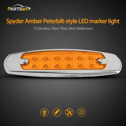 Vista 2 de Partsam 10 Uds. 6.2 "ámbar 12LED Laterales Luces de Liquidación con Bisel de Acero Inoxidable Reemplazo para Semi Camiones Peterbilt Kenworth
