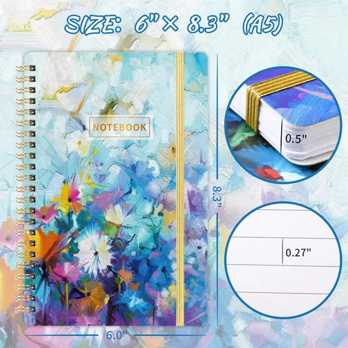 Vista 5 de Cuaderno en Espiral - Paquete de 3 Cuadernos A5 con Renglones, 21 x 15 cm, 3 × 160 Páginas, Diario para Mujeres, Cuaderno con Renglones