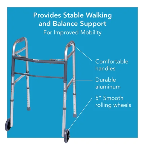 Vista 5 de Carex Andador plegable con ruedas para personas mayores, andador médico portátil con altura ajustable, 30-37 pulgadas, ayuda de movilidad