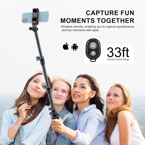Vista 4 de Selfie Stick & Tripod LINCO, integrado, resistente, ligero, control remoto Bluetooth para dispositivos Apple y Android, pies de trípode separables