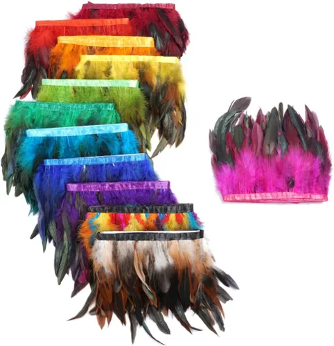 Vista 4 de Shekyeon Borde de flecos de plumas de gallo de 2 yardas para decoración de disfraces (negro)