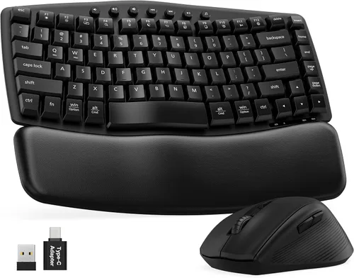 Vista 12 de SABLUTE Combo de teclado y mouse inalámbricos, onda ergonómica, silenciosa Negro