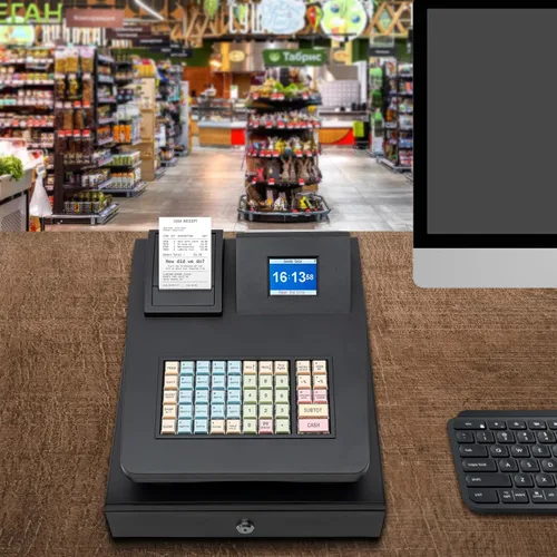Vista 6 de Caja registradora electrónica 48Keys Registro Negro Caja de supermercado Quiosco Retail Pos Sistema Caja Registradora 8 Pantalla LED Digital Caja