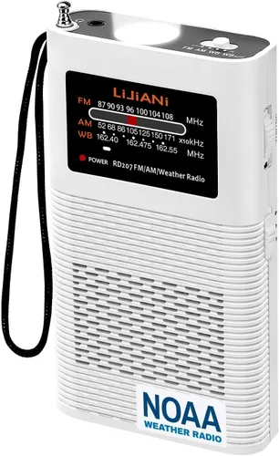 Vista 8 de NOAA Weather AM FM Radio portátil operada por 2 pilas AA con auriculares estéreo, reloj despertador digital temporizador de sueño, mejor recepción
