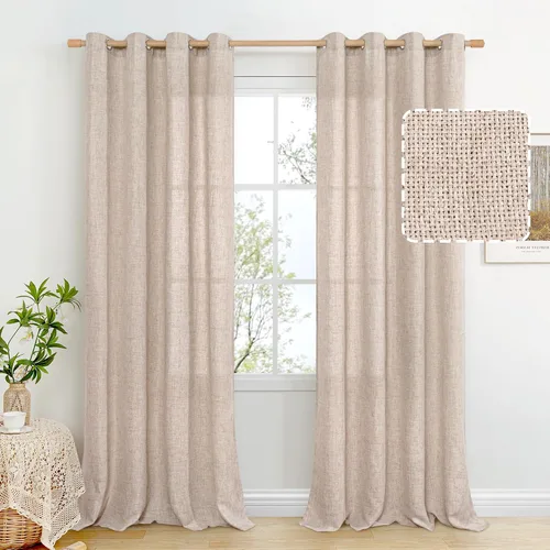 Vista 21 de BGment Cortinas de Lino Beige de 63 Pulgadas de Largo 2 Paneles - Tratamientos para Ventanas con Textura de Arpillera Filtrantes de Luz Cortinas