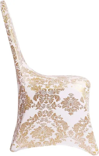 Vista 5 de Juego de 1 fundas decorativas para sillas de comedor, con estampado de flores doradas, extraíbles, lavables, de elastano, para fiestas, bodas Oro