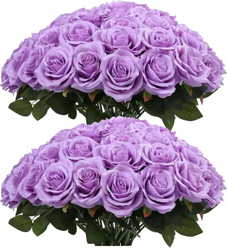 Vista 15 de Flores artificiales de rosa, rosas artificiales, rosas de seda, rosas falsas de aspecto real con tallos para manualidades, ramos de boda, centros