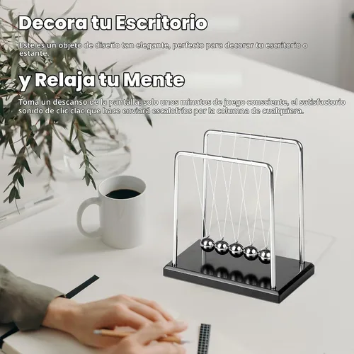 Vista 5 de Newtons Cradle Balance - Péndulo de 5 bolas, base de madera, base de madera, kit de juguetes para aliviar la calma de escritorio, decoración