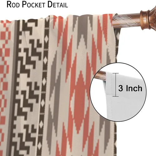 Vista 288 de Cortinas con patrón geométrico tribal, estilo suroeste, azteca, rústico, occidental, nativo americano, opacas, con bolsillo para barra, decoración