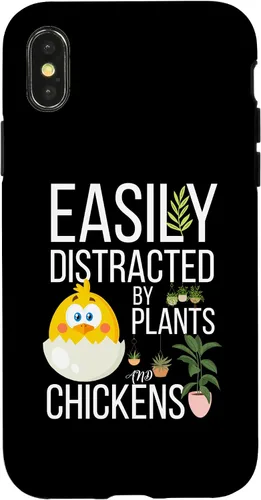 Vista 4 de iPhone 15 divertida cita de granja, fácil de distraer con plantas y pollos caso