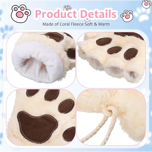 Vista 5 de Guantes de pata de gato, 3 pares de guantes kawaii, patas de gato, cosplay, piel sintética, guantes de gato, patas de león, guantes sin dedos
