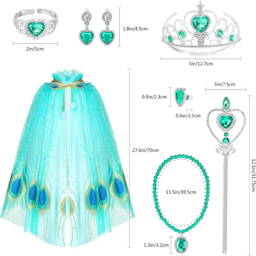 Vista 7 de Fedio Princess Cape Set 7 Pieces Girls Princess Cloak with Tiara Crown, Wand for Little Girls Dress up