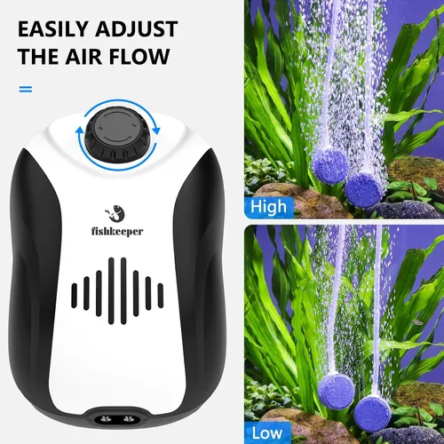 Vista 3 de fishkeeper Aquarium Air Pump, 4W/5W Fish Tank Air Pump Adjustable Air Valve Quiet Bubbler Aerator Pump with Air Stone/Tubing/Check Valve Up to 160