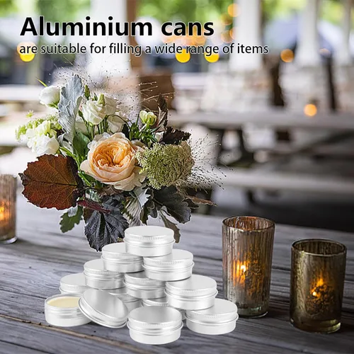 Vista 6 de Paquete de 12 latas, latas de salve de 0.5 onzas con tapas, recipientes pequeños de aluminio de metal recargable, recipientes redondos de estaño