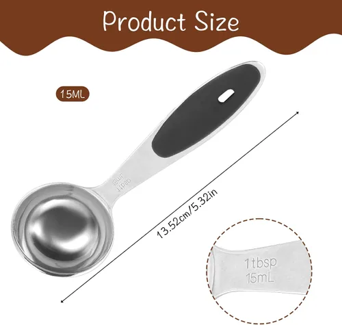 Vista 4 de 1 cucharada (3 cucharaditas 0.5 fl oz 15 cc 0.5 onzas) cuchara medidora de mango largo, cuchara de mesa de acero inoxidable cuchara de café