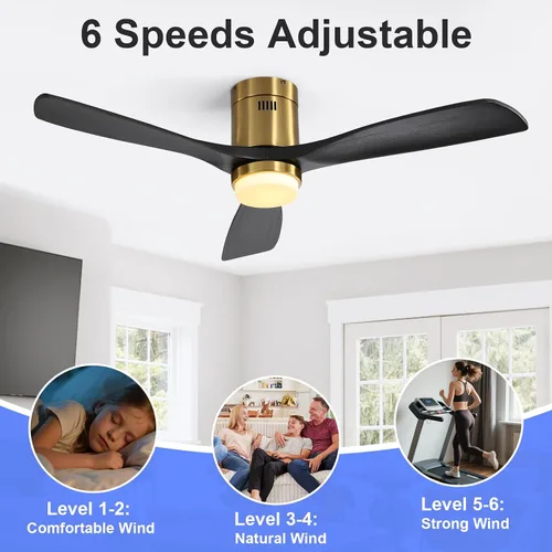 Vista 4 de Sofucor - Ventilador de techo de 52 pulgadas con luces, ventilador de techo empotrado negro para interiores/exteriores con control remoto de luz