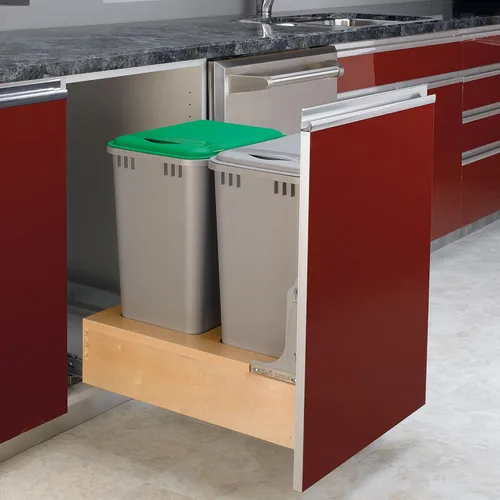 Vista 9 de Rev-A-Shelf Botes de basura dobles extraíbles de 50 cuartos de galón para debajo del gabinete con sistema de deslizamiento suave de apertura
