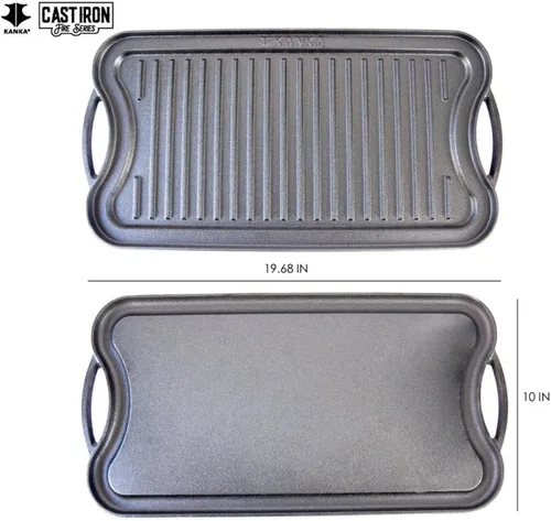 Vista 2 de KANKA Parrilla de hierro fundido – Plancha reversible extragrande de doble cara para estufa de gas, placa de parrilla para barbacoa, sartén superior