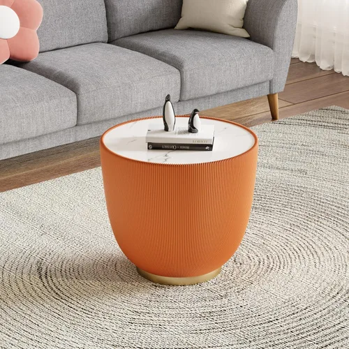Vista 13 de Mesa de centro moderna, mesa de té central circular de 15.75 pulgadas, mesa de cóctel, mesas de centro redondas cilíndricas para sala de estar