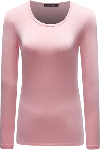 Vista 15 de OThread & Co. Camiseta de manga larga con cuello redondo para mujer, capa básica, de elastano Albaricoque