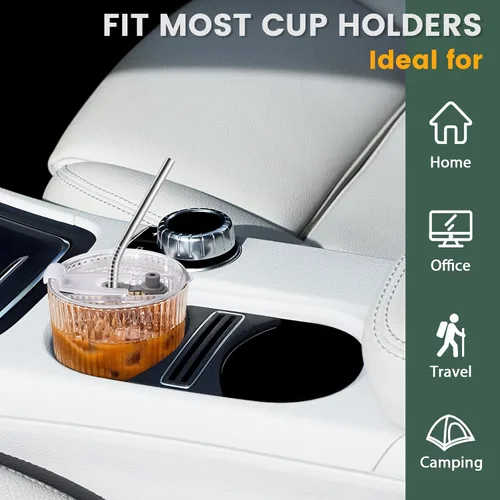 Vista 7 de Juego de 2 tazas de café helado con tapas y pajitas, vasos de plástico irrompibles de 16 onzas para bebidas reutilizables vaso de café helado