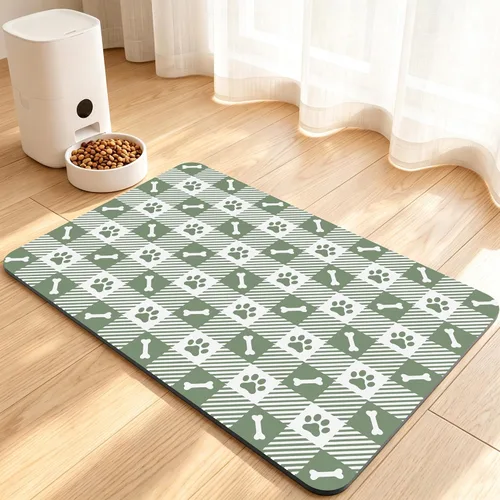 Vista 8 de Tapete de comida para perros, tapete absorbente para alimentación Patas de perro beige