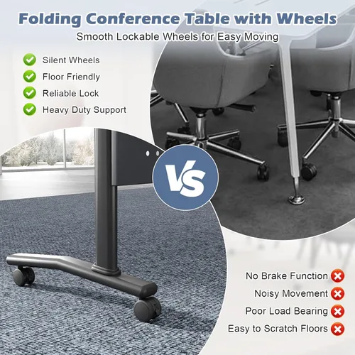 Vista 4 de 62.9in Folding Conference Table, 8 Pack Flip Top Training Tables 1619-black-1