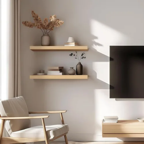Vista 8 de 4 piezas de soportes de estante de pared resistentes para estantes flotantes ocultos, soportes de estante negros decorativos para estantes flotantes