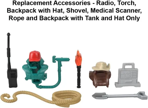Vista 5 de Imaginext Piezas de repuesto para Fisher-Price Jurassic World Dinosaur Playset - HMJ79 ~ Incluye radio, antorcha, mochila con sombrero, pala