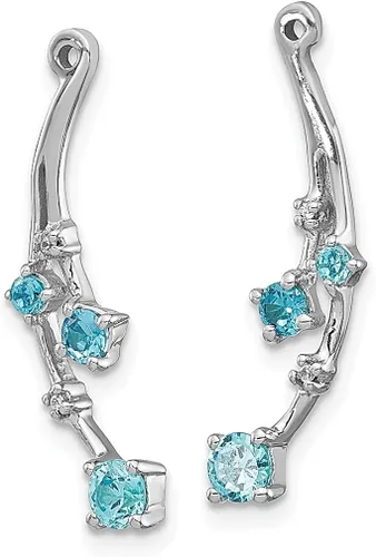 Vista 2 de Chaqueta colgante de oro blanco de 14 quilates con topacio azul y diamantes colgantes para orejas, para tachuelas, joyería fina para mujeres