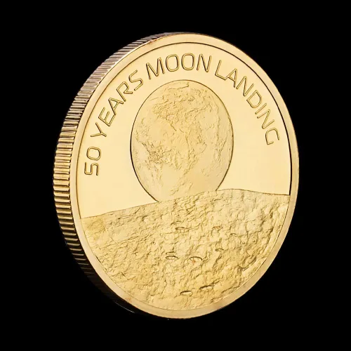 Vista 4 de Moneda Apolo Apolo Aniversario Humanos Primer Aterrizaje Monedas Conmemorativas Oro