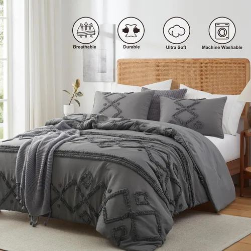 Vista 67 de Oli Anderson Juego de Edredón Beige Queen Acolchado Juego de Ropa de Cama Queen 3 Piezas, Edredón Boho Shabby Chic con 2 Fundas de Almohada