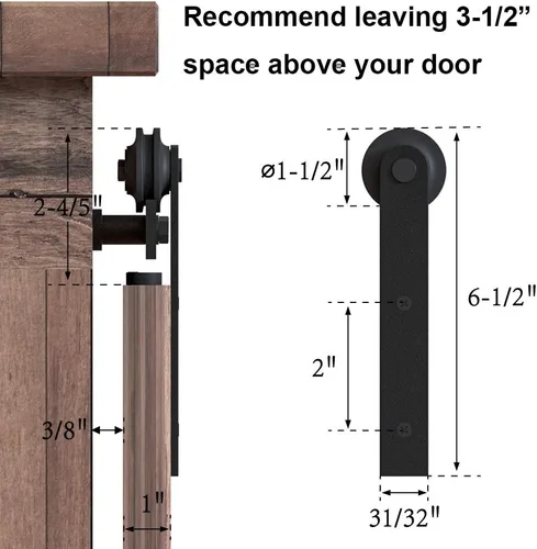 Vista 5 de WINSOON - Kit de herrajes para puerta corredera de granero súper mini de 3.5 pies para puertas individuales, soportes de TV, armarios pequeños, I