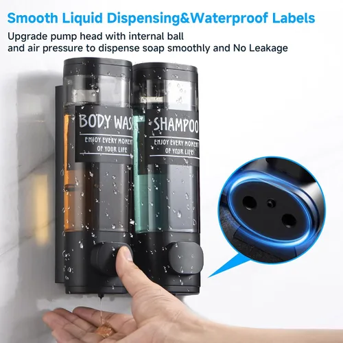 Vista 5 de Dispensador de champú y acondicionador, dispensador de ducha GlintGath de 2 cámaras sin taladro, dispensador de champú para ducha montado