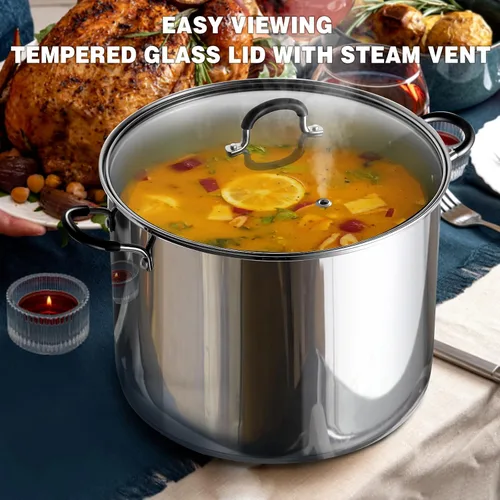 Vista 3 de Sartén para saltear con tapa Cook N Home, de acero inoxidable 10", Plateado Utensilios de cocina de inducción para sopa, enlatado, apto
