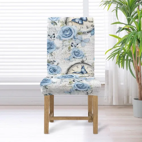 Vista 6 de Rnyleeg Juego de 1 funda para sillas de comedor con diseño de mariposa y rosa azul, elegante, suave, lavable, para cocina, hotel, ceremonia