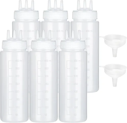 Vista 7 de Botella exprimible de 3 agujeros para salsas, botellas de condimento de plástico exprimibles para dispensadores de salsa de tomate para salsa