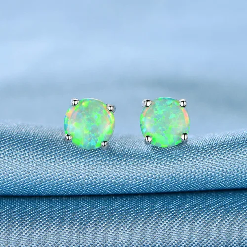Vista 4 de Deslumbrantes aretes de ópalo chapados en oro rosa, aretes de botón de ópalo chapados en oro rosa de 18 quilates, 6MM redondos para mujer
