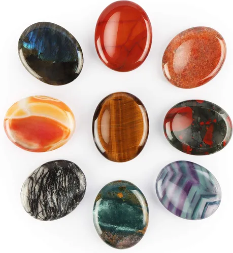 Vista 5 de Artistone Juego de 2 piedras de sangre africanas para el pulgar, piedras curativas naturales pulidas para chakras, para aliviar el estrés
