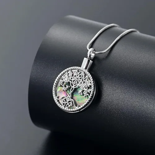 Vista 3 de Hearbeingt Collares de urna de lágrima para cenizas, medallón conmemorativo de cenizas del árbol de la vida, joyería de cremación, colgante